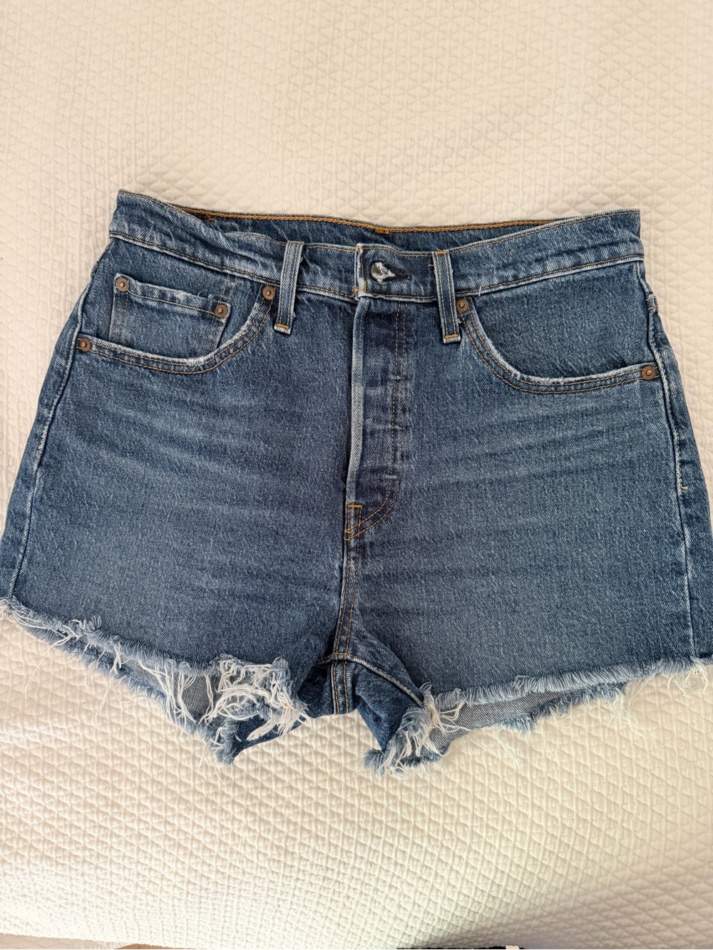 Levi's 501 Distressed Dark Blue Denim Shorts